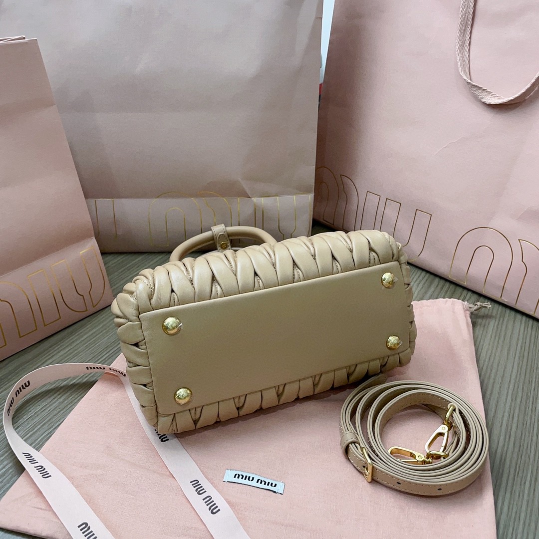 Miu Miu matelassé nappa leather handbag sand beige 5BA259