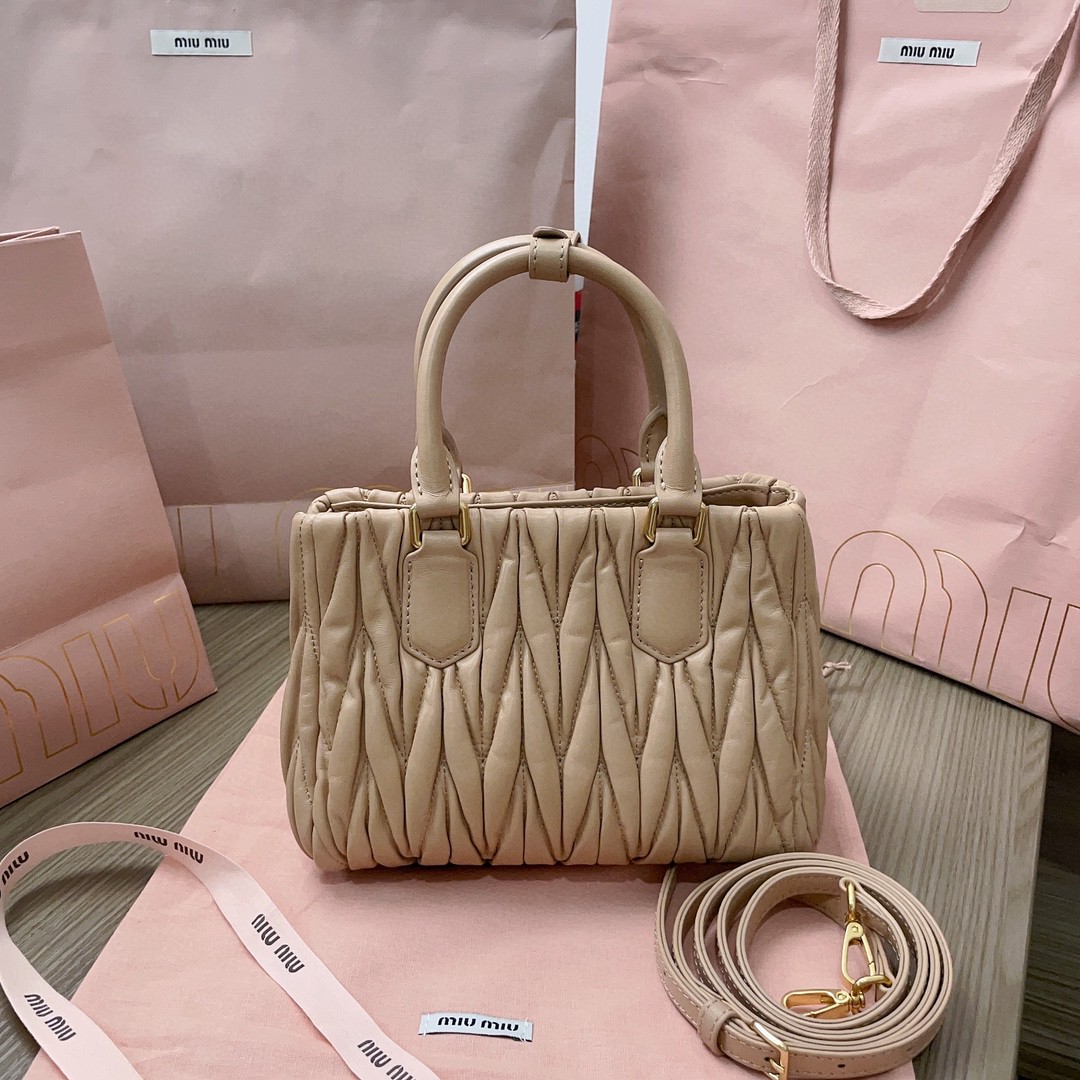 Miu Miu matelassé nappa leather handbag sand beige 5BA259