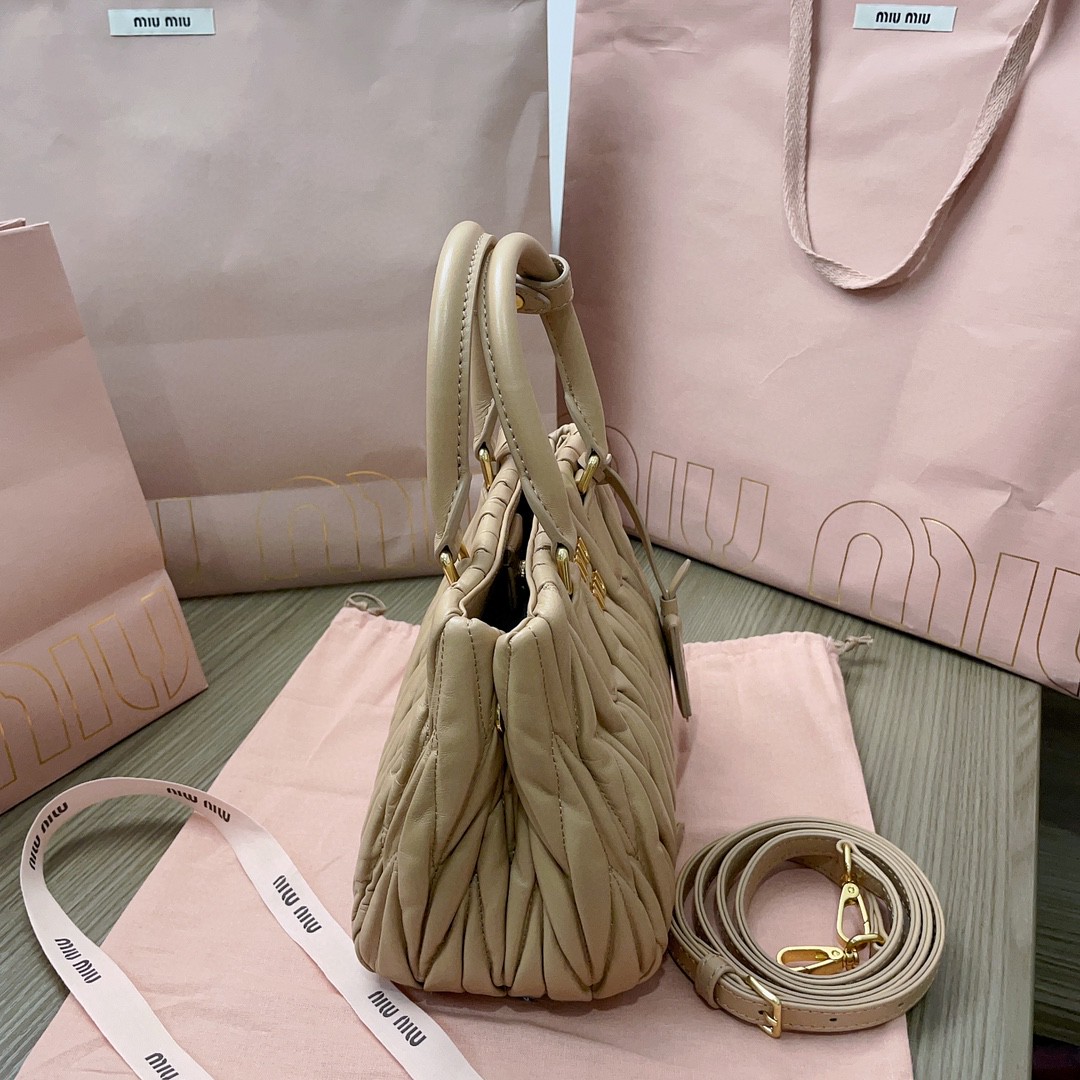 Miu Miu matelassé nappa leather handbag sand beige 5BA259