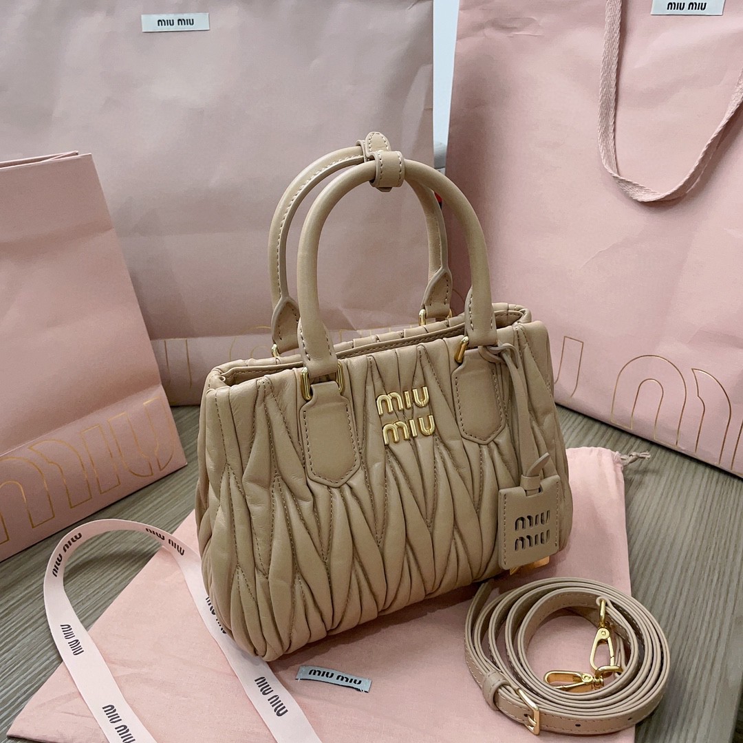 Miu Miu matelassé nappa leather handbag sand beige 5BA259
