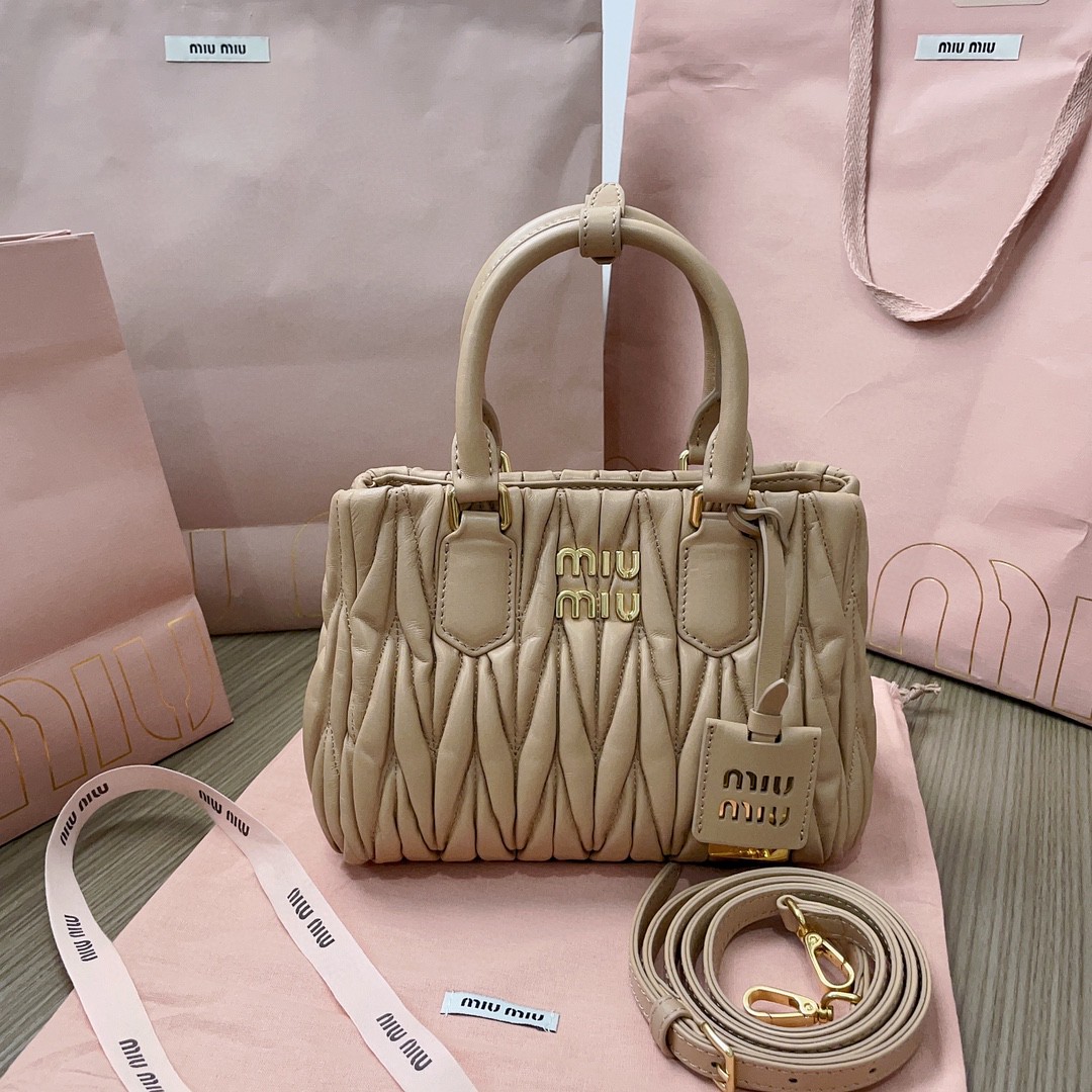 Miu Miu matelassé nappa leather handbag sand beige 5BA259