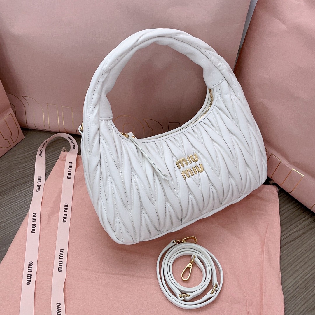 Miu Miu Wander matelassé nappa leather hobo bag sand white 5BC153_N88_F0009_V_OOO