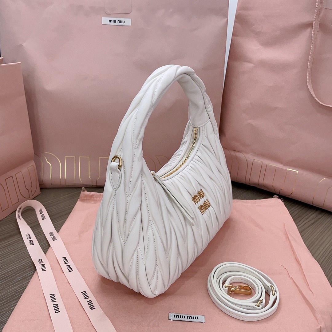 Miu Miu Wander matelassé nappa leather hobo bag sand white 5BC153_N88_F0009_V_OOO