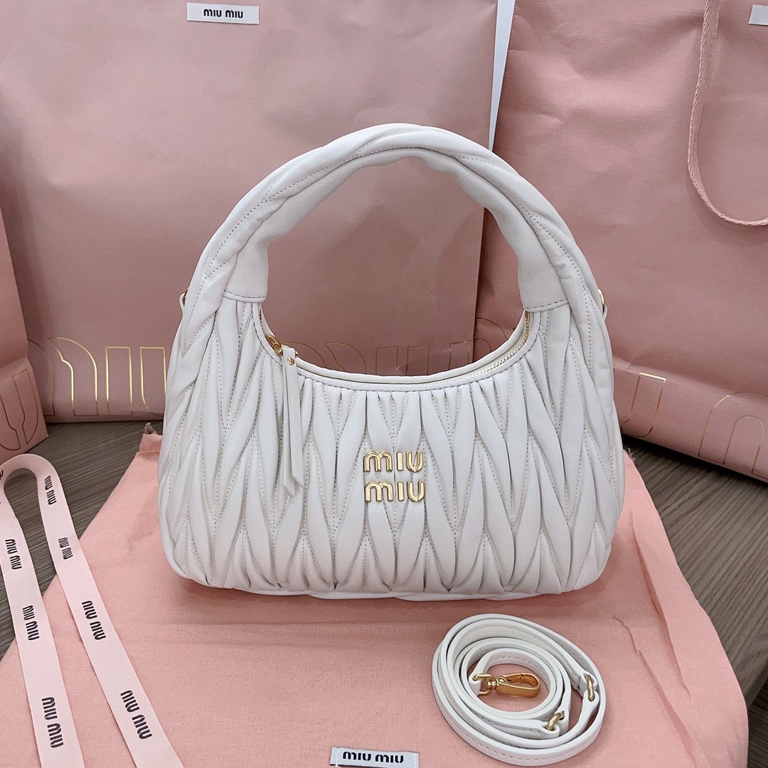 Miu Miu Wander matelassé nappa leather hobo bag sand white 5BC153_N88_F0009_V_OOO