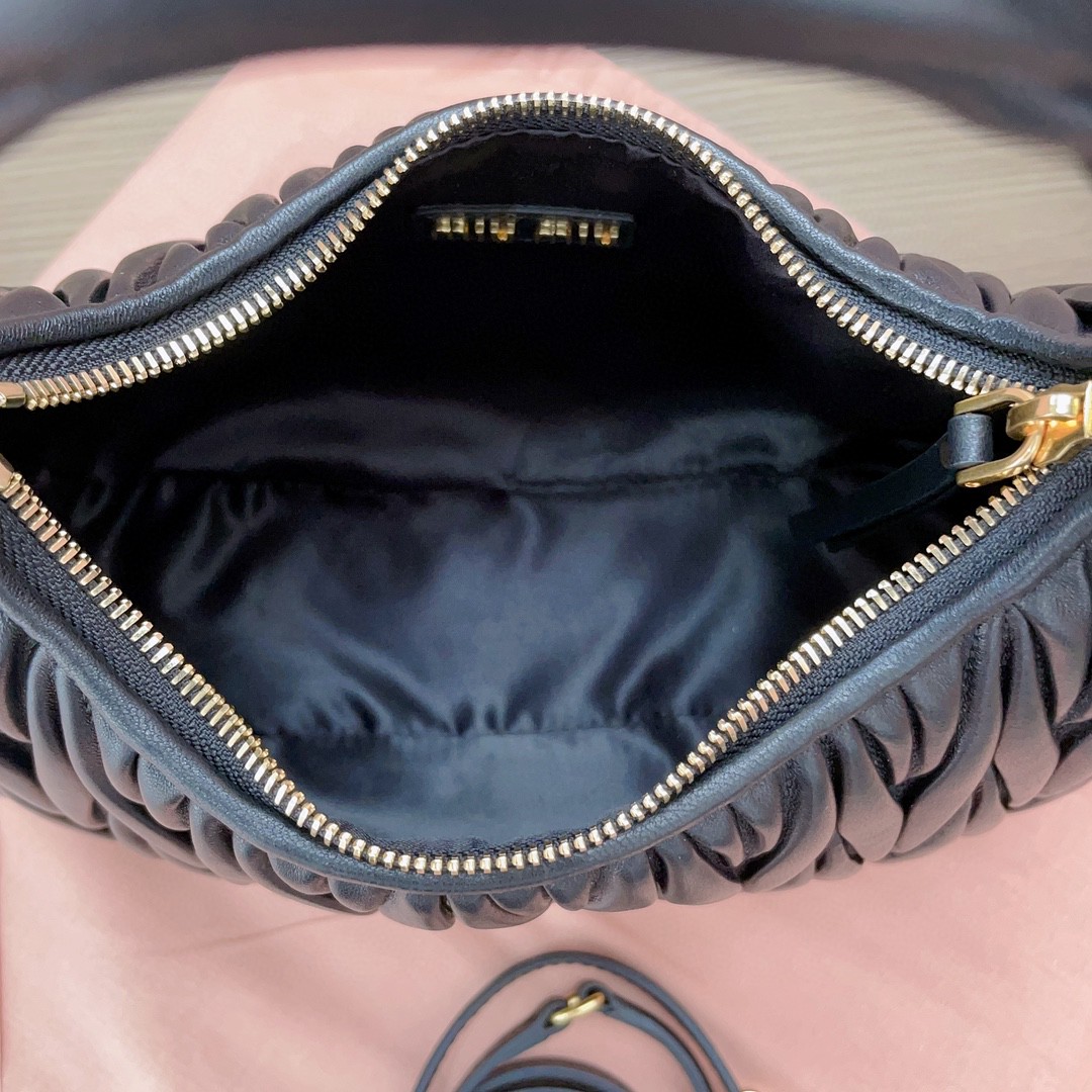 Miu Miu Wander matelassé nappa leather hobo bag sand black 5BC153_N88_F0002_V_OOO