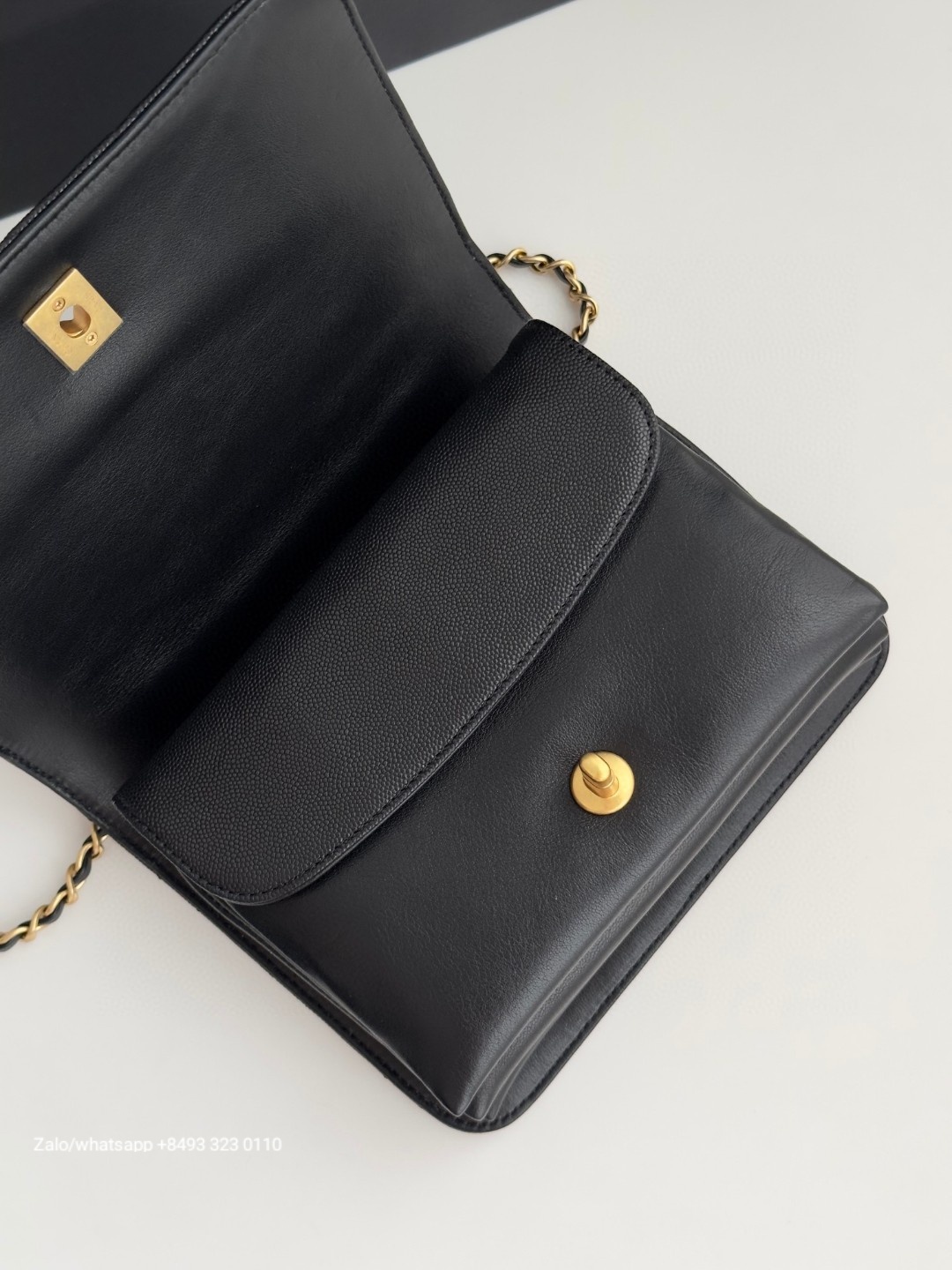 CHANEL 23b FLAP BAG WITH TOP HANDLE Grained Calfskin & Gold-Tone Metal Black