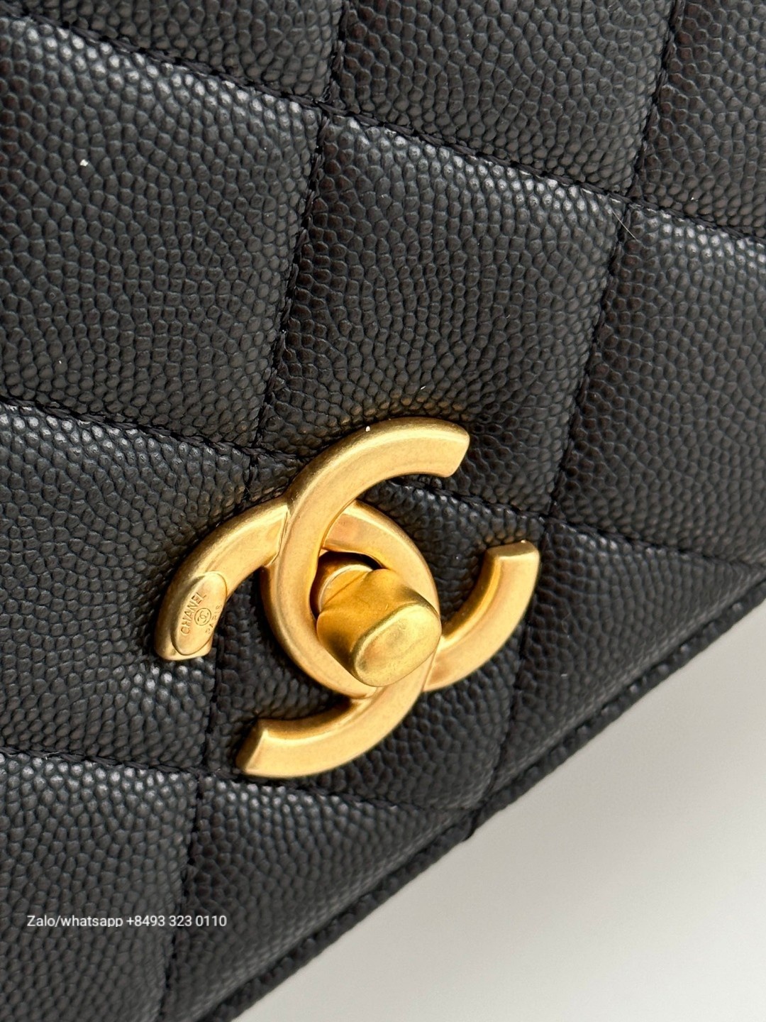 CHANEL 23b FLAP BAG WITH TOP HANDLE Grained Calfskin & Gold-Tone Metal Black