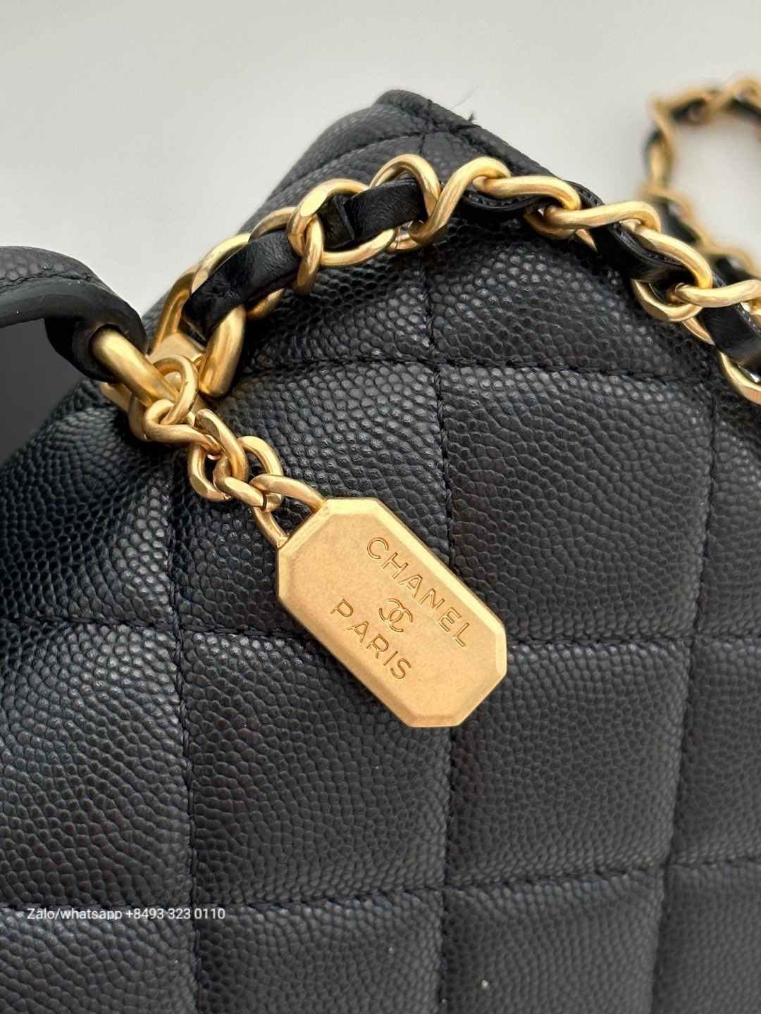 CHANEL 23b FLAP BAG WITH TOP HANDLE Grained Calfskin & Gold-Tone Metal Black