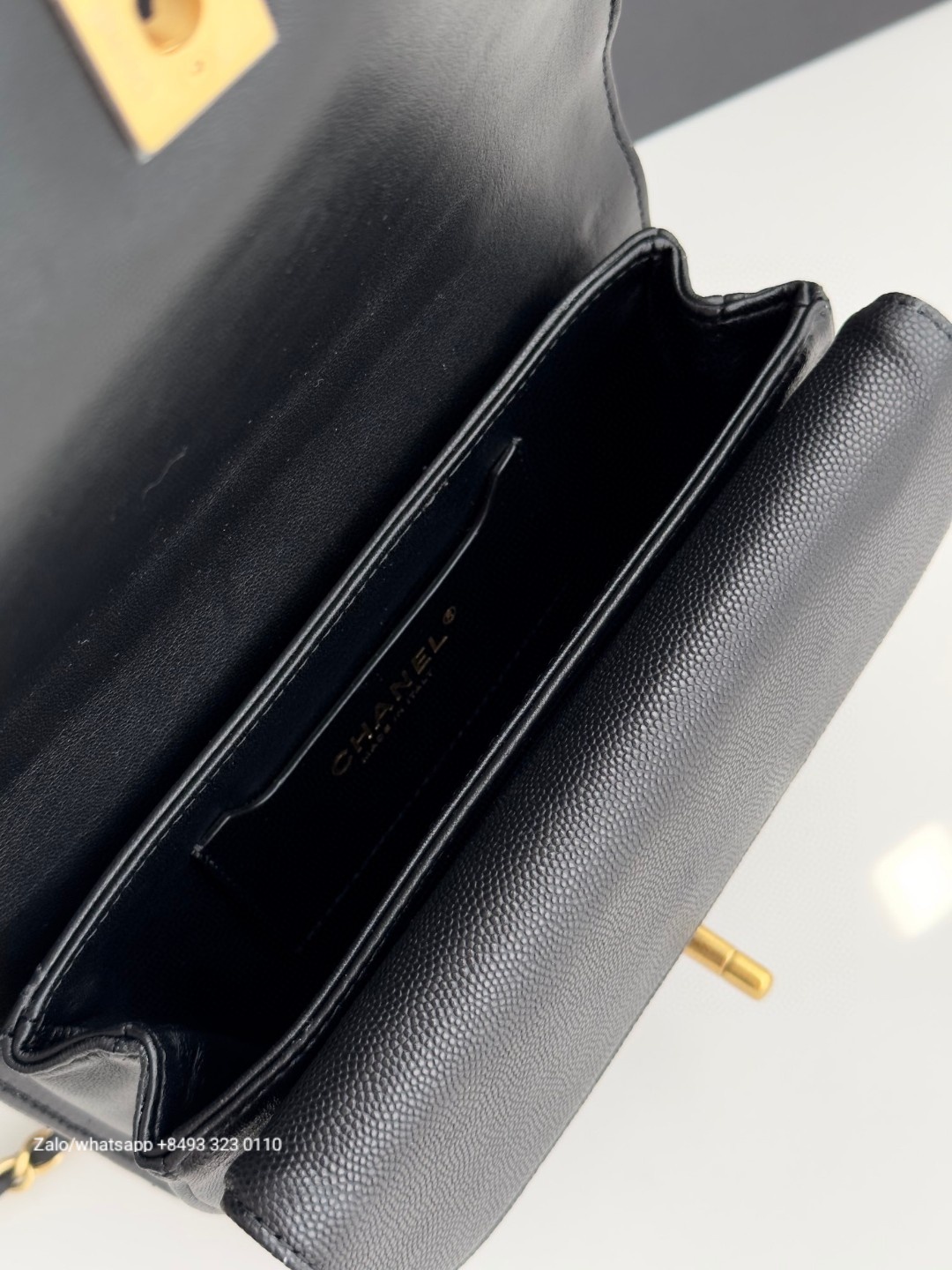 CHANEL 23b FLAP BAG WITH TOP HANDLE Grained Calfskin & Gold-Tone Metal Black