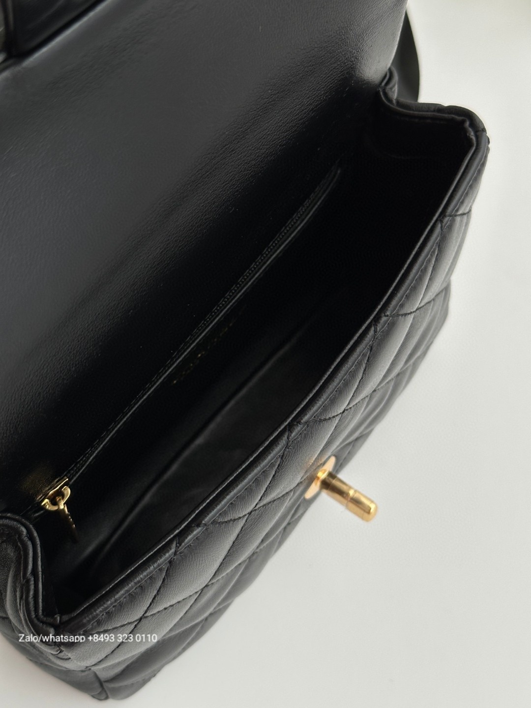 CHANEL MINI FLAP BAG WITH TOP HANDLE Shiny Lambskin Gold-Tone Metal Black