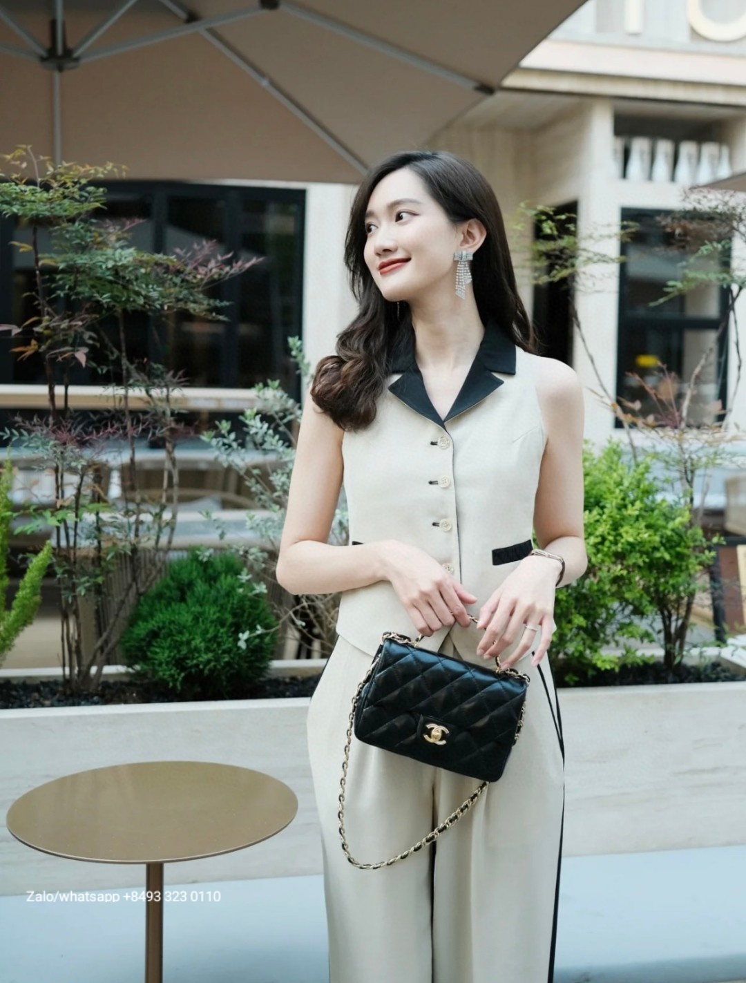 CHANEL MINI FLAP BAG WITH TOP HANDLE Shiny Lambskin Gold-Tone Metal Black