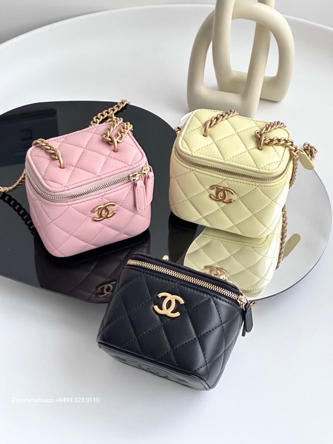 CHANEL 23S mini Lambskin Gold-Tone Metal Black /lime/pink