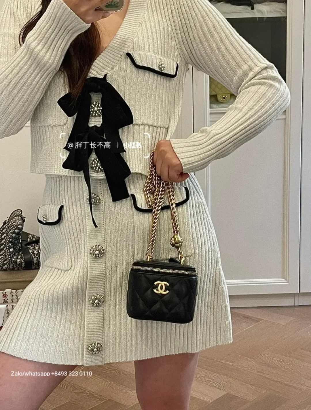 CHANEL 23S mini Lambskin Gold-Tone Metal Black /lime/pink