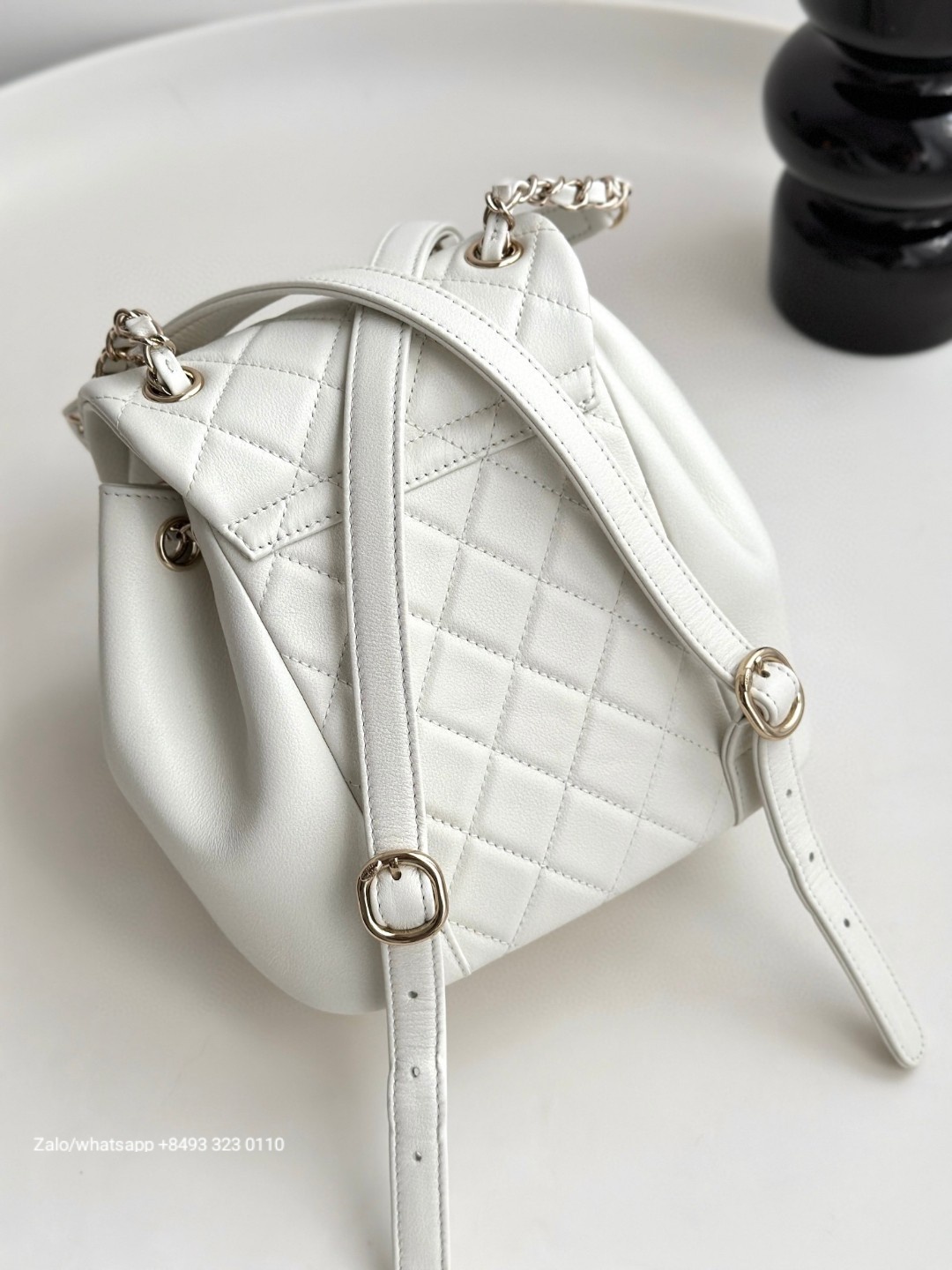 CHANEL Small Duma BACKPACK Lambskin Gold-Tone Metal White