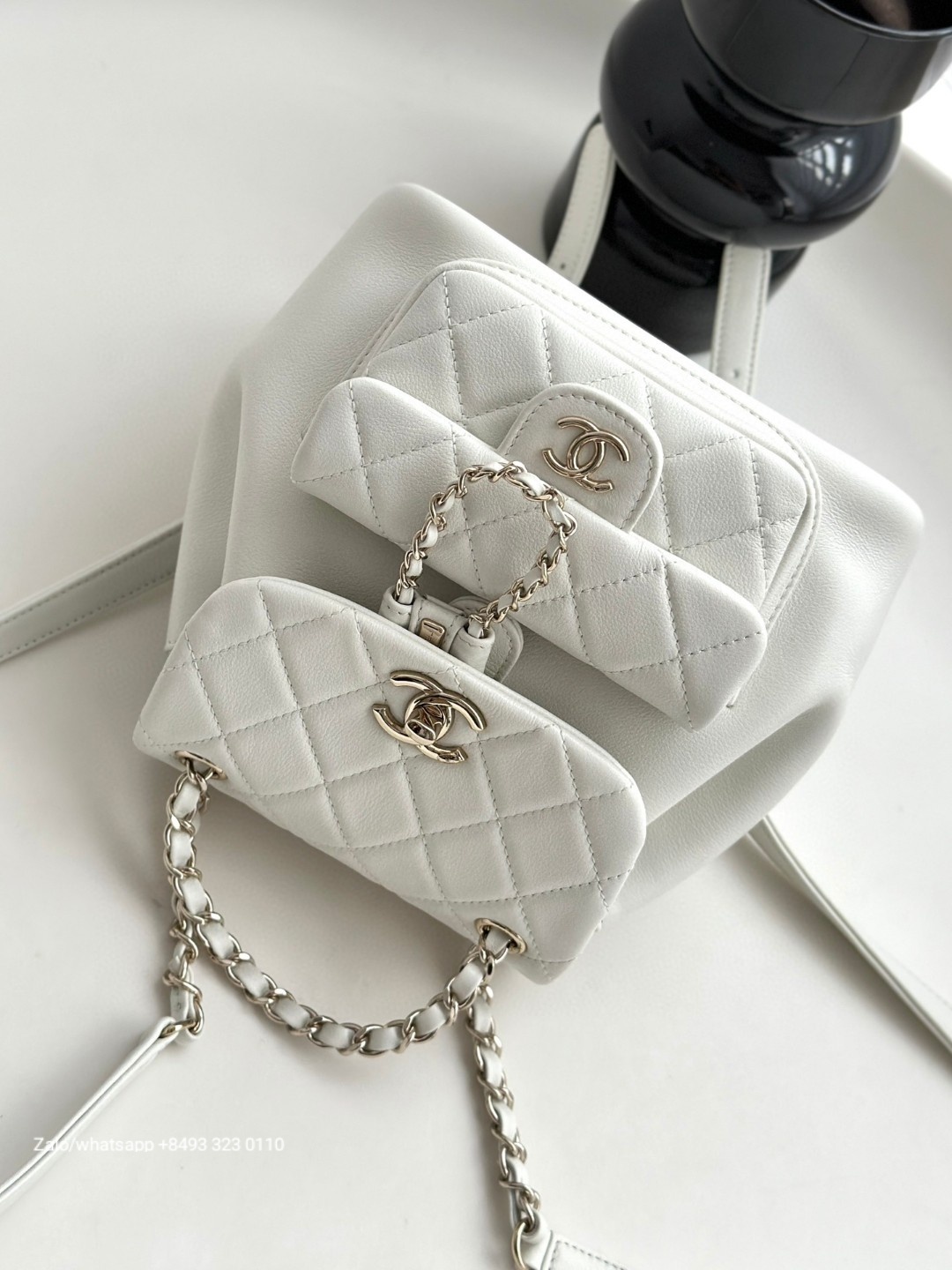 CHANEL Small Duma BACKPACK Lambskin Gold-Tone Metal White