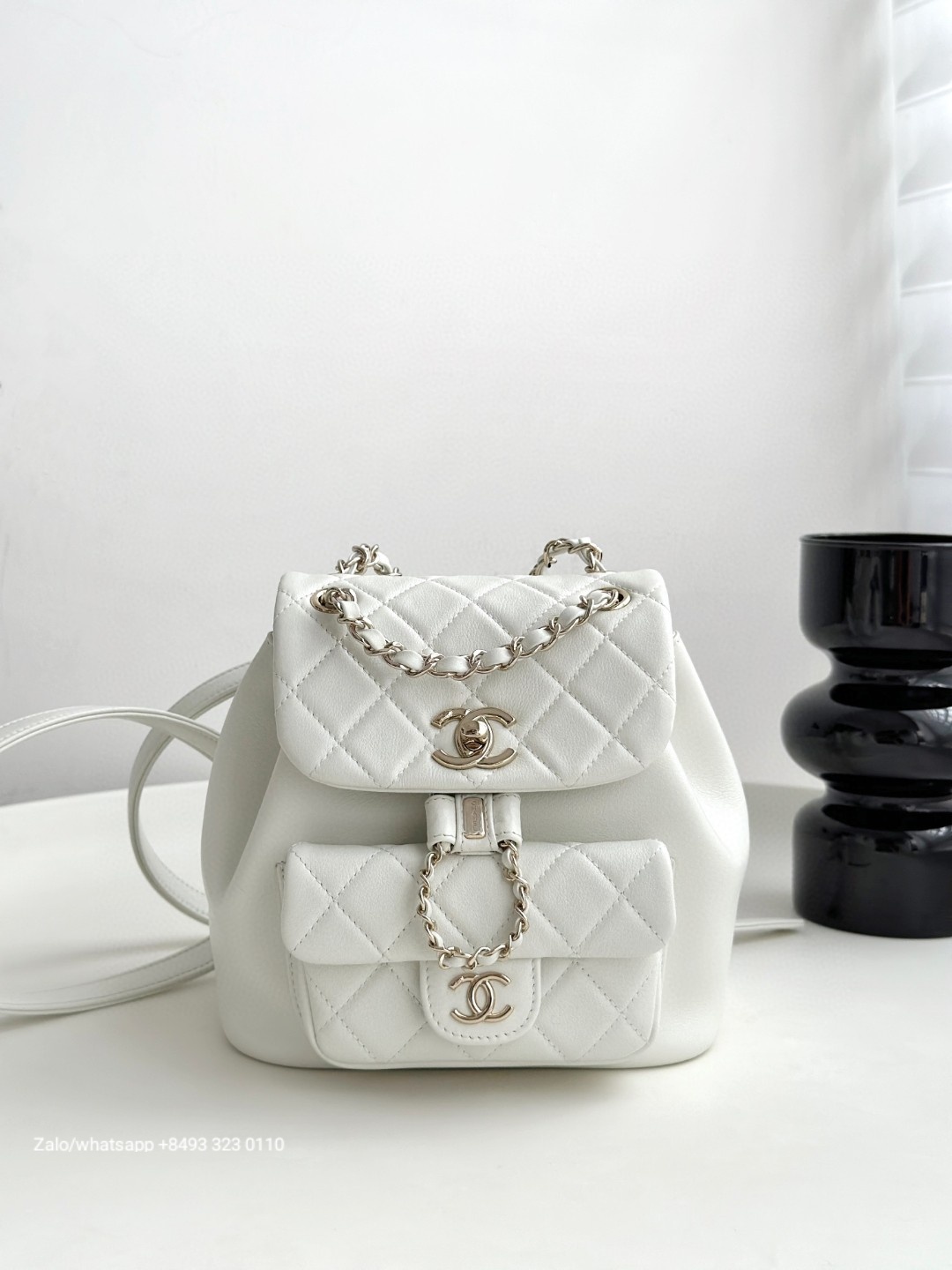 CHANEL Small Duma BACKPACK Lambskin Gold-Tone Metal White