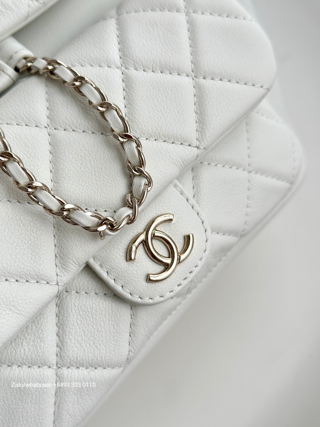 CHANEL Small Duma BACKPACK Lambskin Gold-Tone Metal White