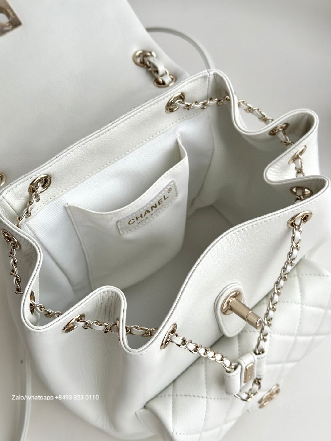 CHANEL Duma BACKPACK Lambskin Gold-Tone Metal white