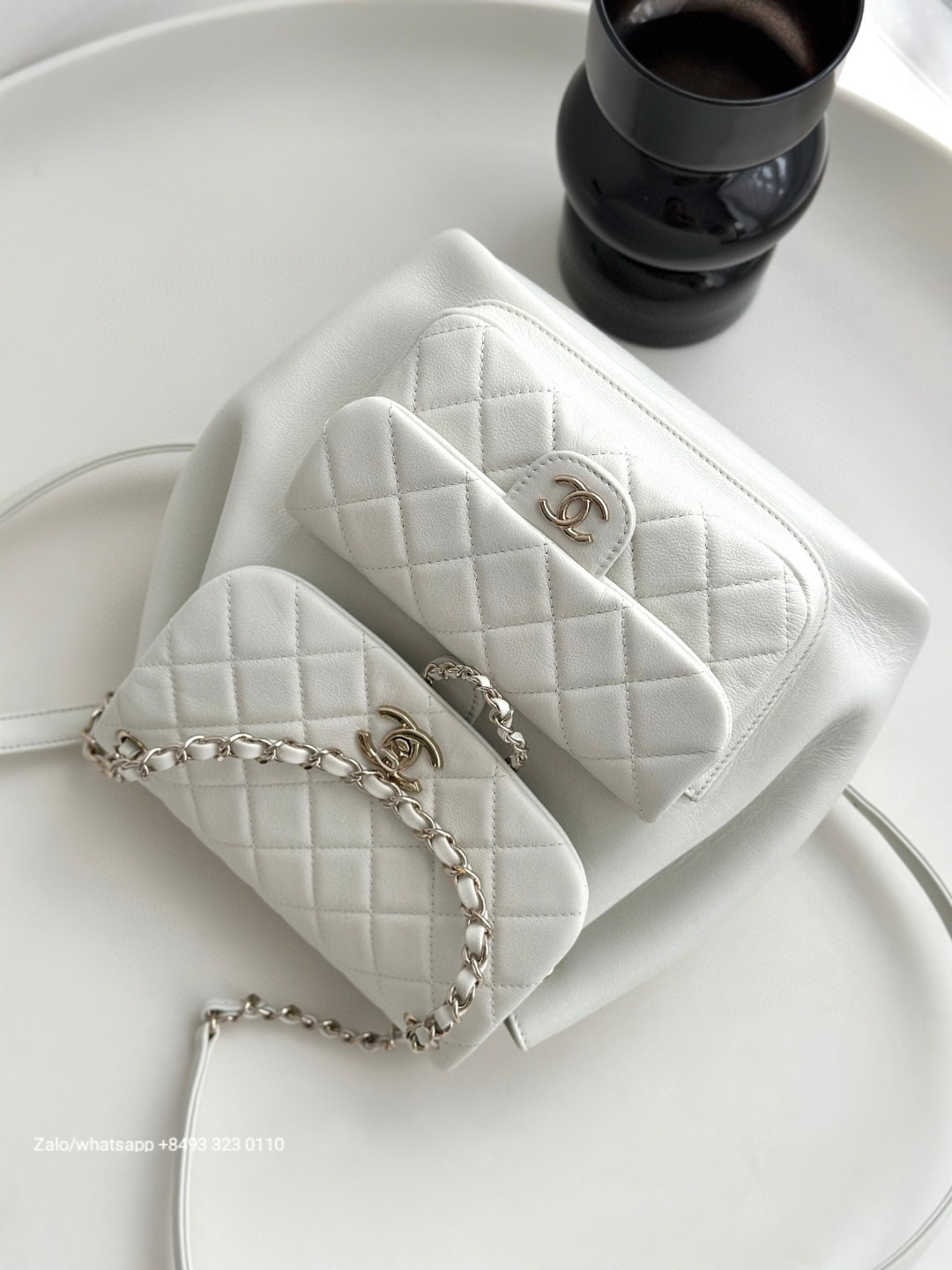 CHANEL Duma BACKPACK Lambskin Gold-Tone Metal white