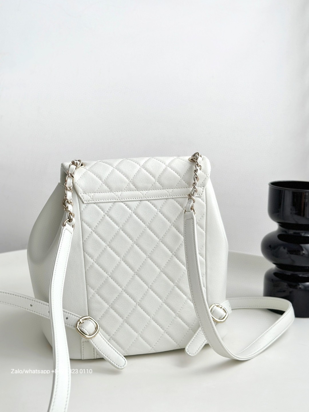 CHANEL Duma BACKPACK Lambskin Gold-Tone Metal white