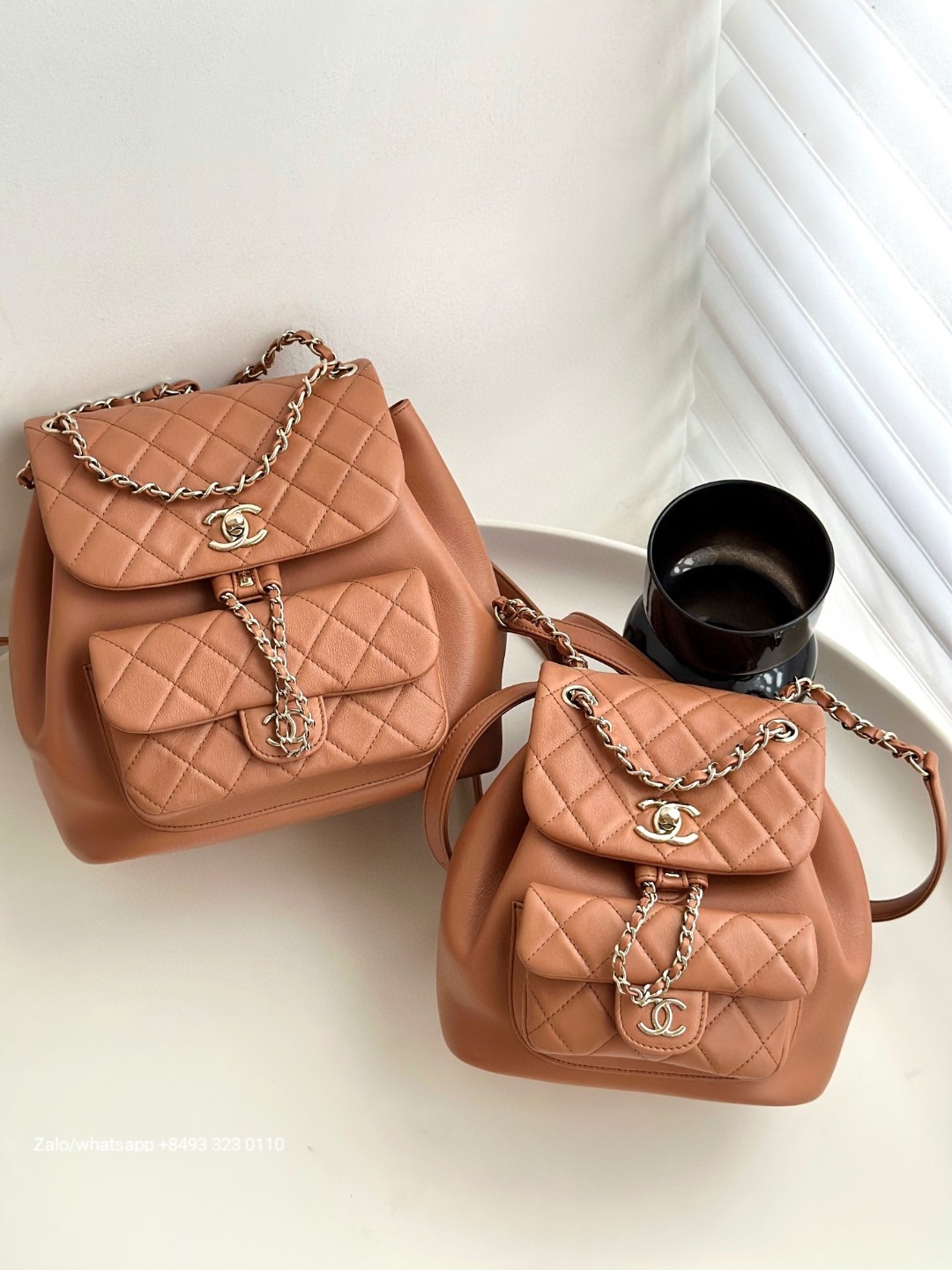 CHANEL Small Duma BACKPACK Lambskin Gold-Tone Metal beige