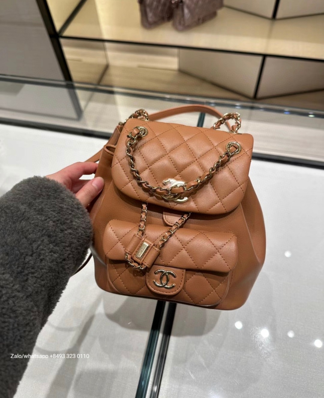 CHANEL Small Duma BACKPACK Lambskin Gold-Tone Metal beige