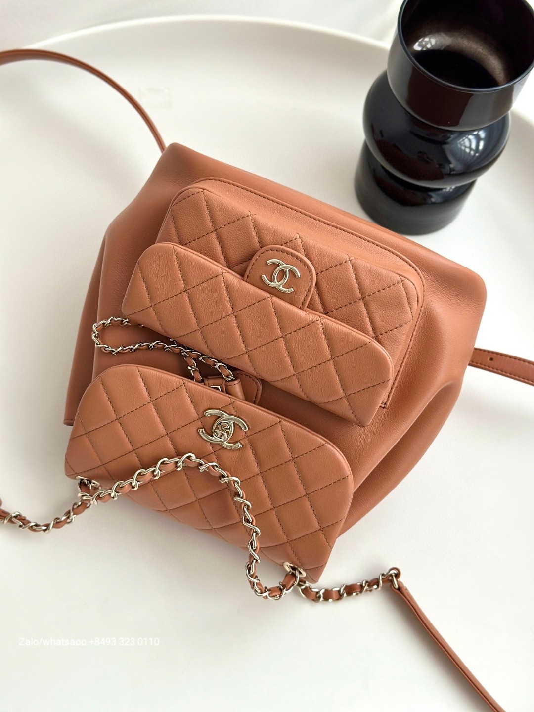 CHANEL Small Duma BACKPACK Lambskin Gold-Tone Metal beige