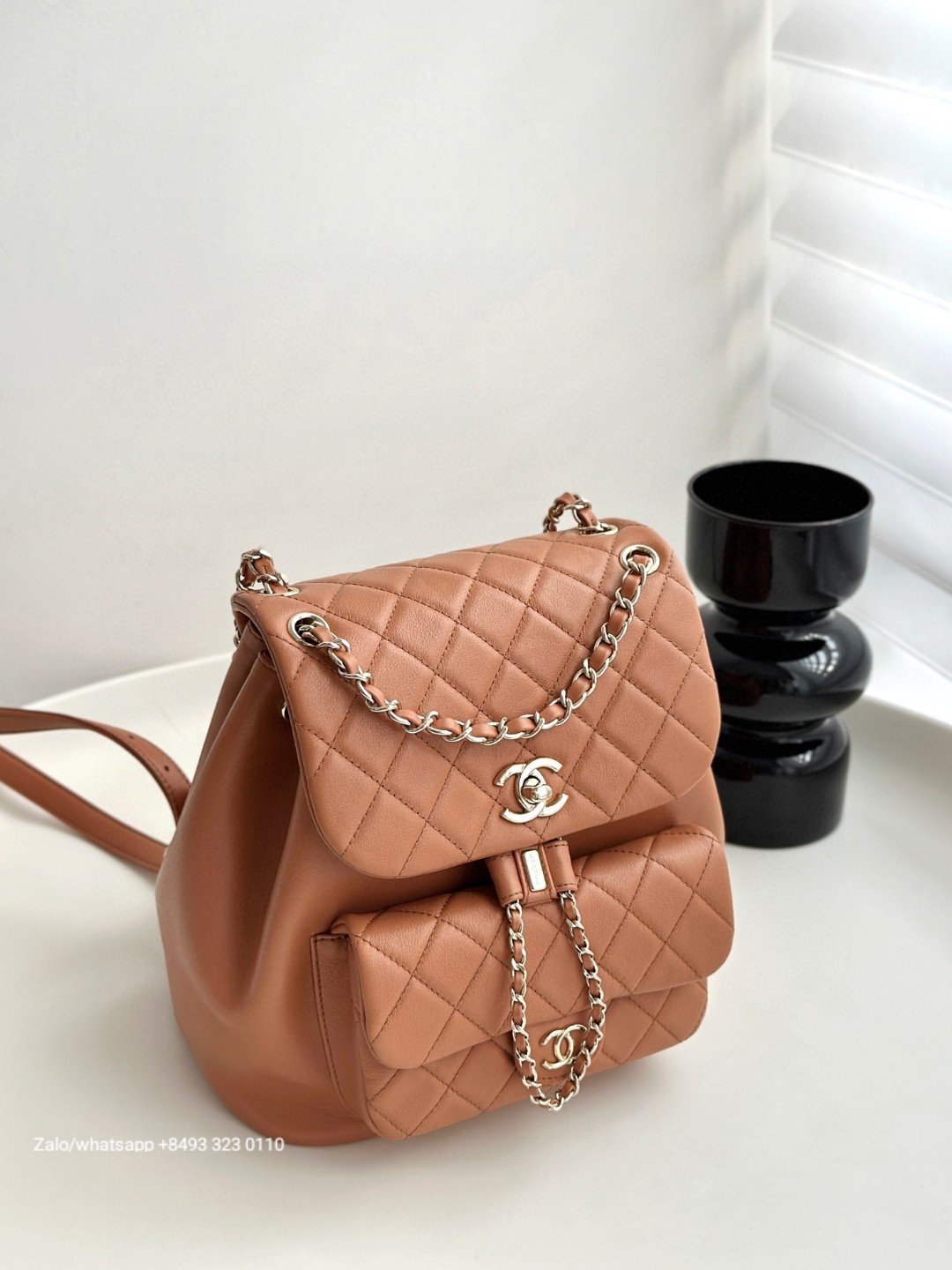 CHANEL Duma BACKPACK Lambskin Gold-Tone Metal beige