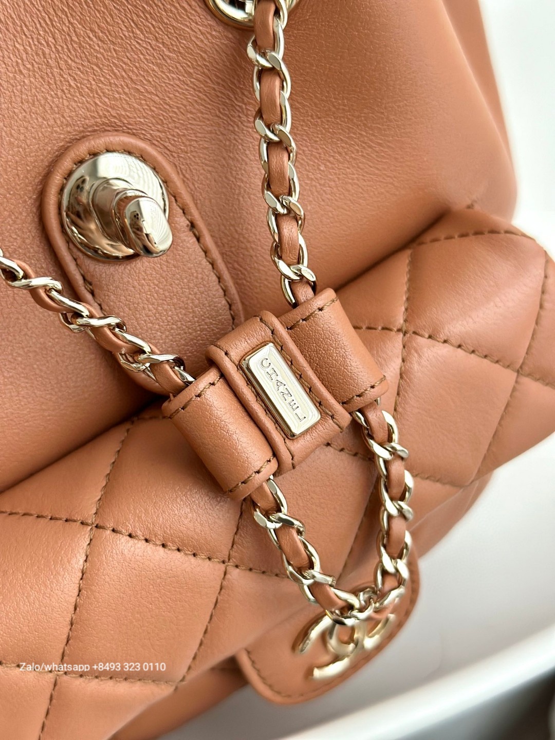CHANEL Duma BACKPACK Lambskin Gold-Tone Metal beige