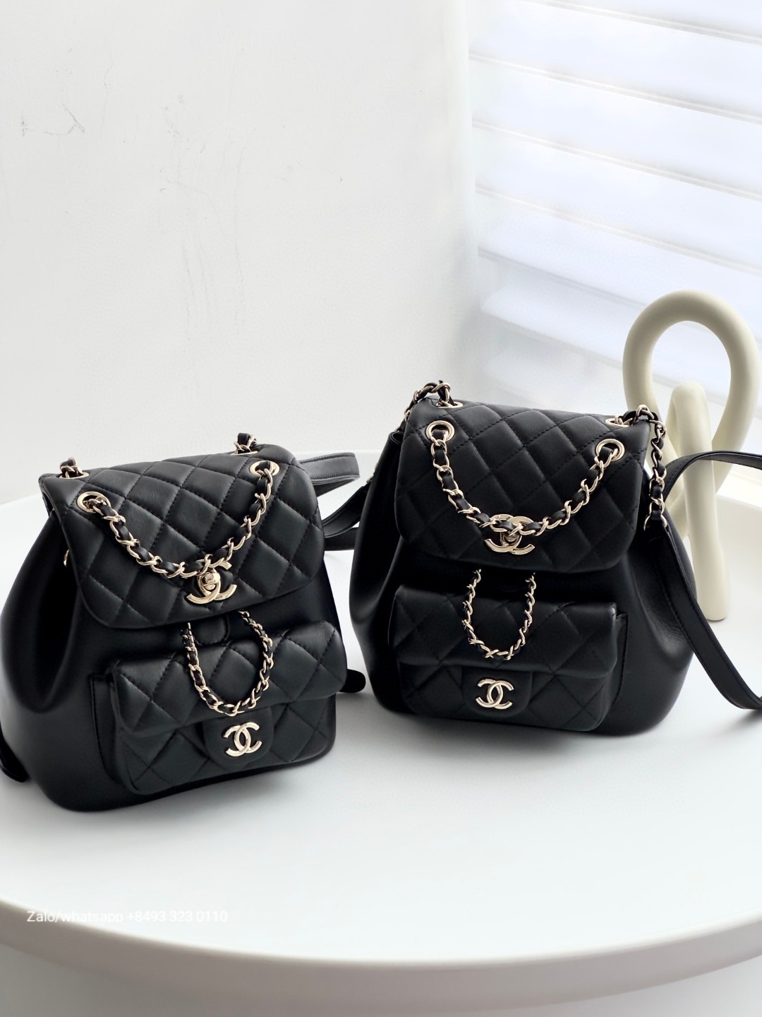 CHANEL Small Duma BACKPACK Lambskin Gold-Tone Metal Black