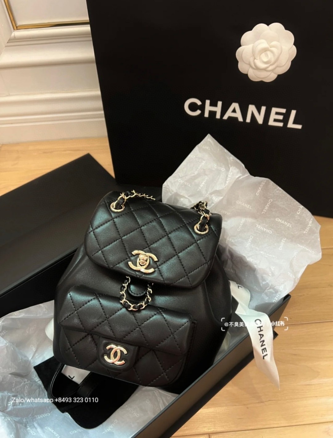 CHANEL Small Duma BACKPACK Lambskin Gold-Tone Metal Black