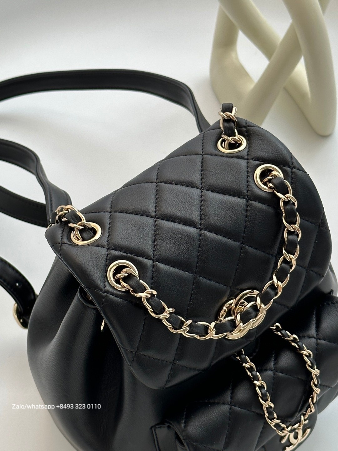 CHANEL Duma BACKPACK Lambskin Gold-Tone Metal Black