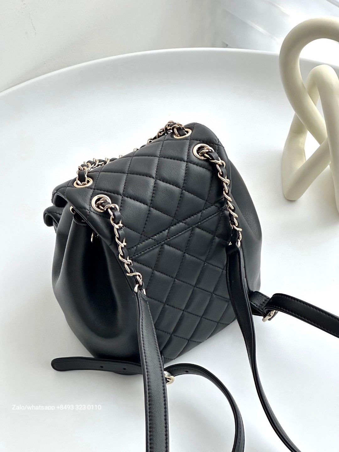 CHANEL Duma BACKPACK Lambskin Gold-Tone Metal Black
