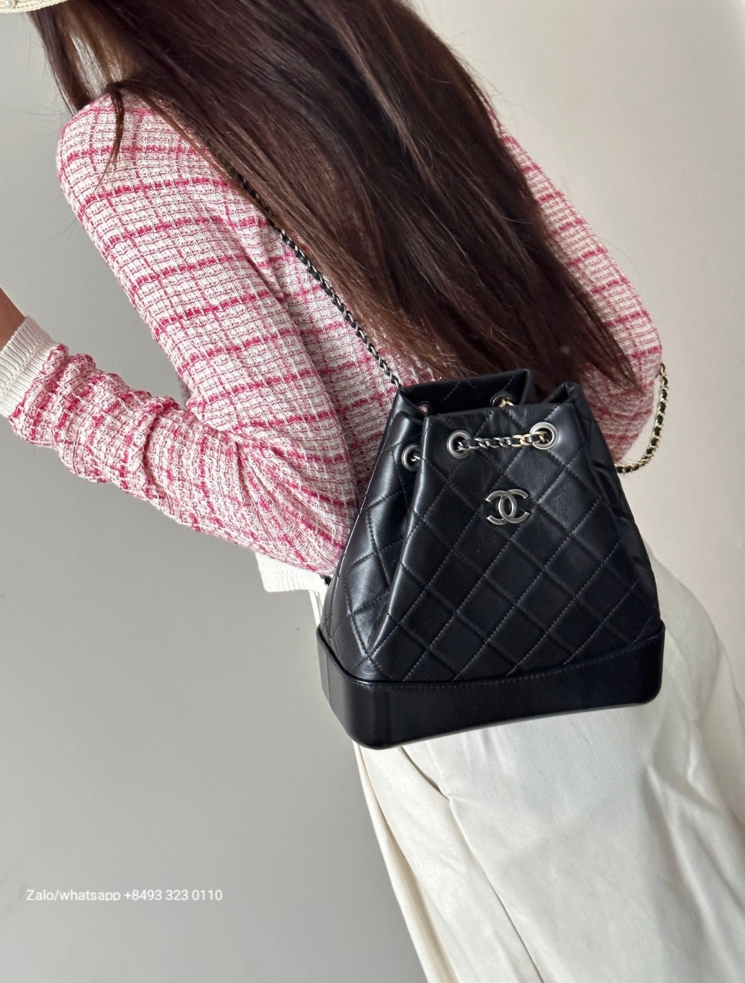 CHANEL Gabrielle calfskin dark-Tone black