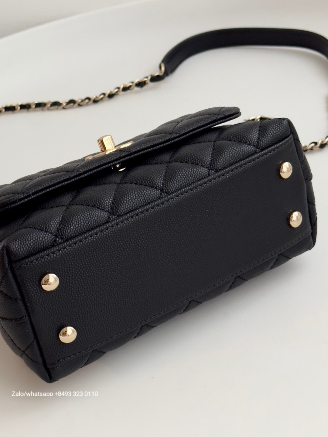 CHANEL 23A mini Coco handle bag Grained Calfskin Gold-Tone Metal Black