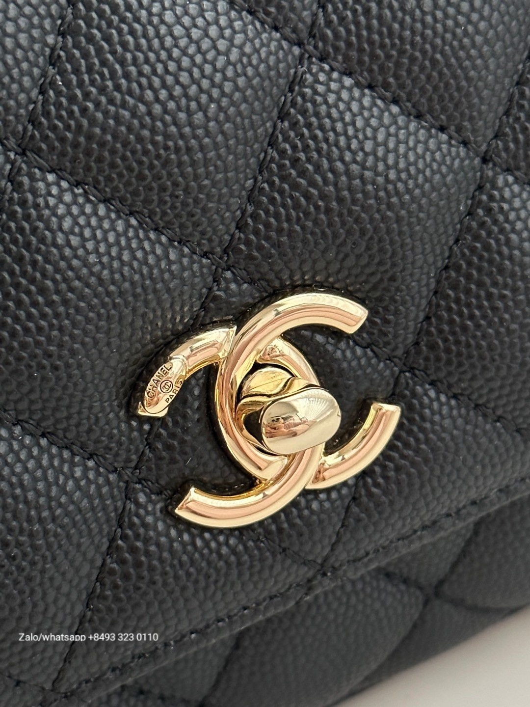 CHANEL 23A mini Coco handle bag Grained Calfskin Gold-Tone Metal Black