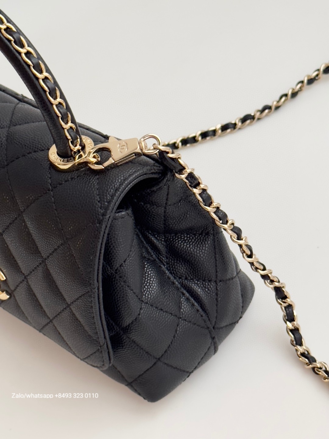 CHANEL 23A mini Coco handle bag Grained Calfskin Gold-Tone Metal Black