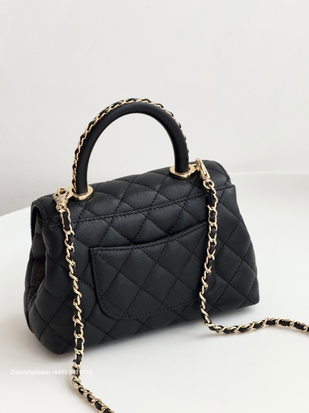 CHANEL 23A mini Coco handle bag Grained Calfskin Gold-Tone Metal Black