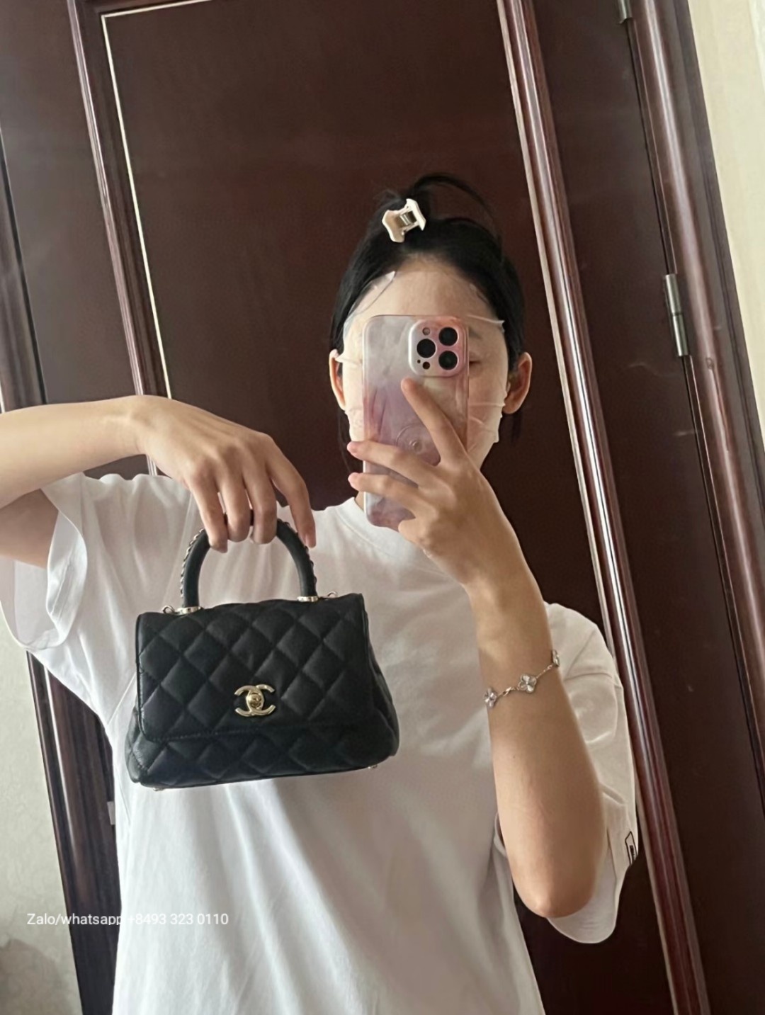 CHANEL 23A mini Coco handle bag Grained Calfskin Gold-Tone Metal Black