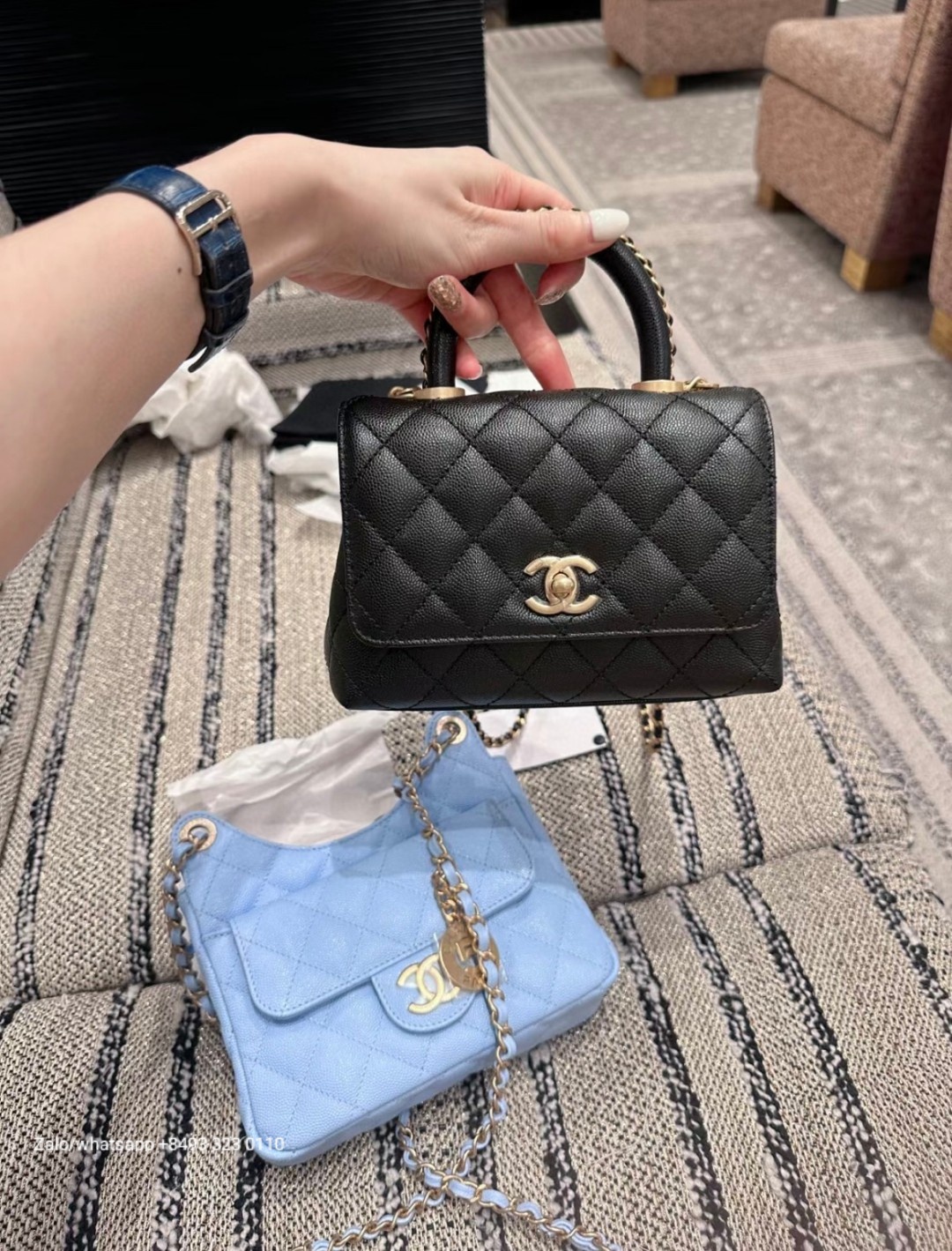 CHANEL 23A mini Coco handle bag Grained Calfskin Gold-Tone Metal Black