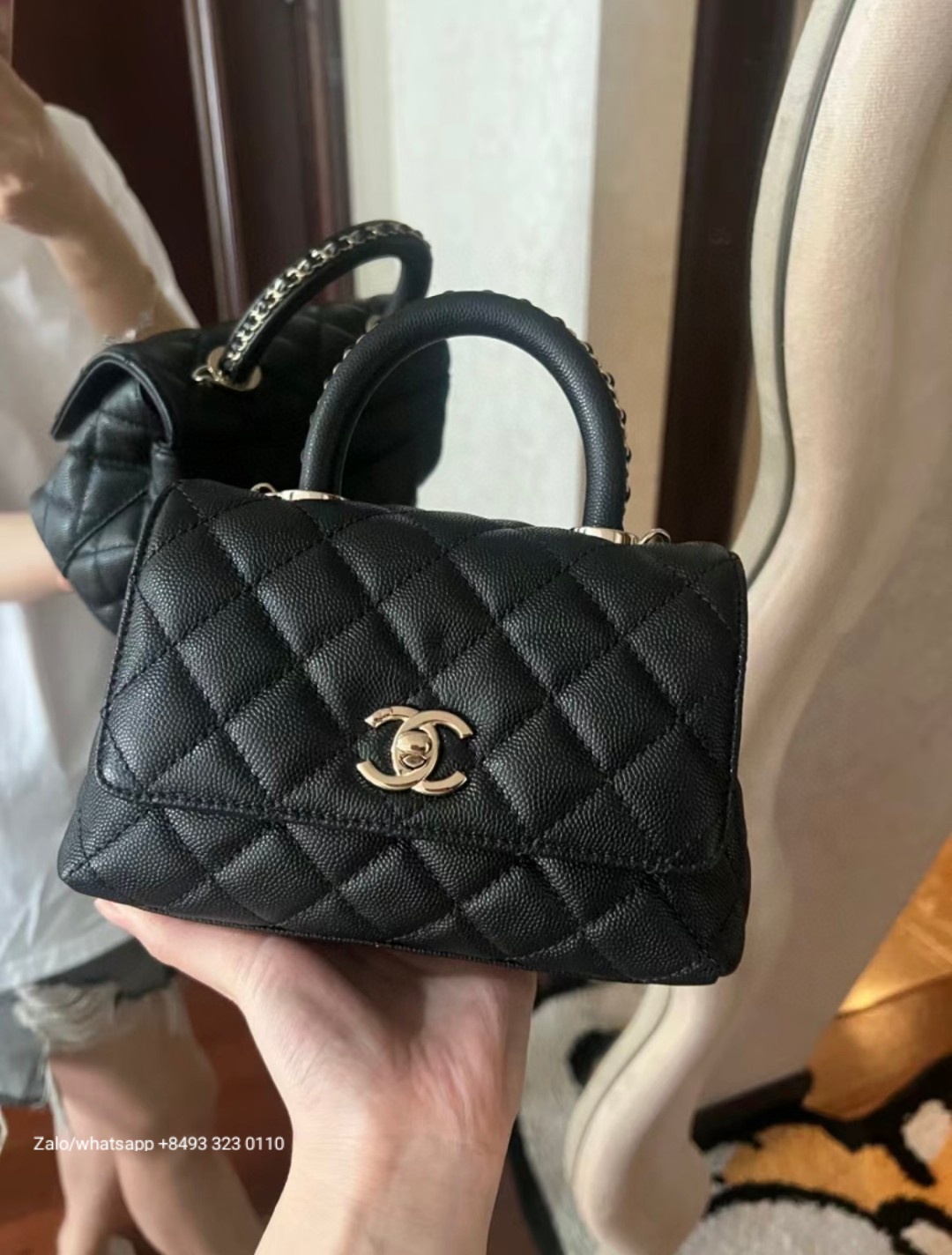CHANEL 23A mini Coco handle bag Grained Calfskin Gold-Tone Metal Black