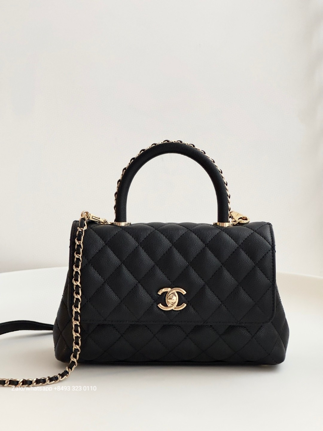 CHANEL 23A Medium Coco handle bag Grained Calfskin Gold-Tone Metal Black