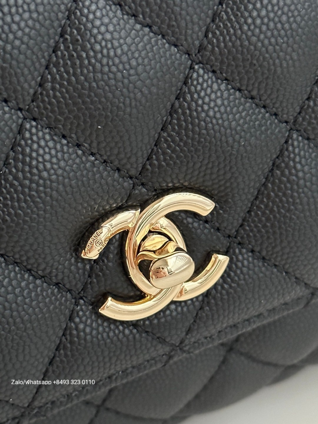 CHANEL 23A Medium Coco handle bag Grained Calfskin Gold-Tone Metal Black