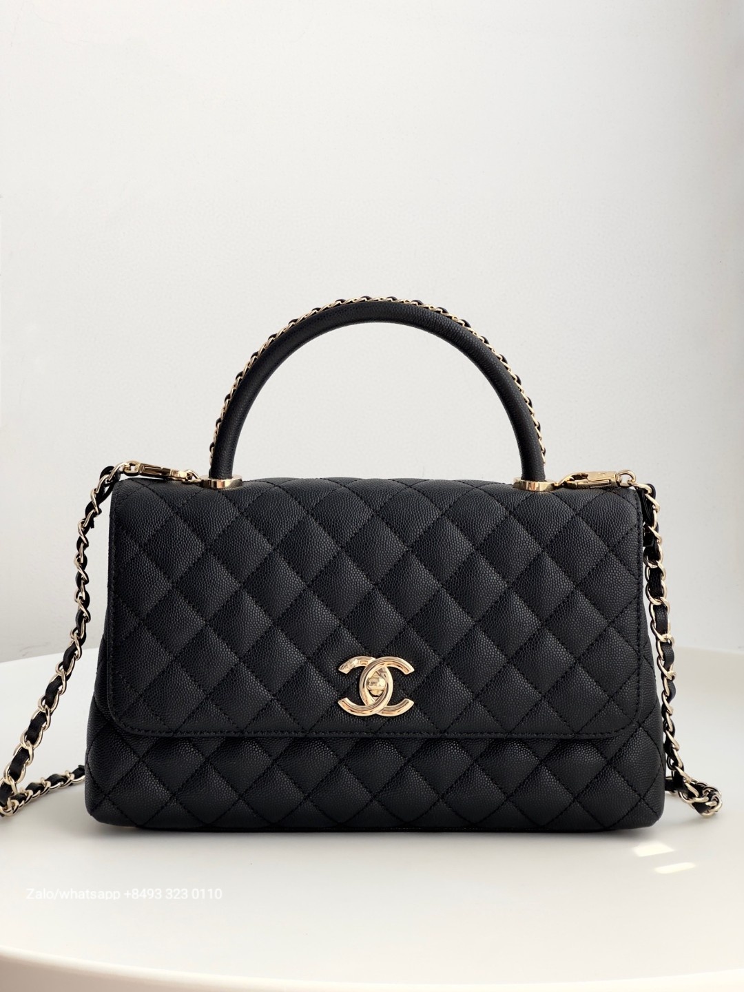 CHANEL 23A Large Coco handle bag Grained Calfskin Gold-Tone Metal Black