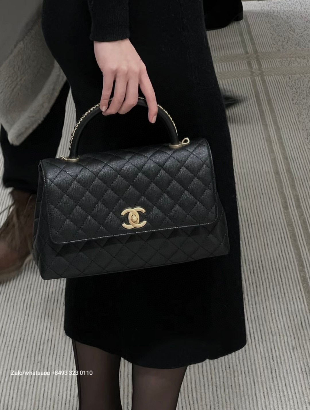CHANEL 23A Large Coco handle bag Grained Calfskin Gold-Tone Metal Black