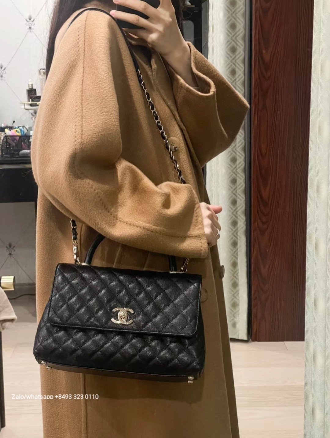 CHANEL 23A Large Coco handle bag Grained Calfskin Gold-Tone Metal Black