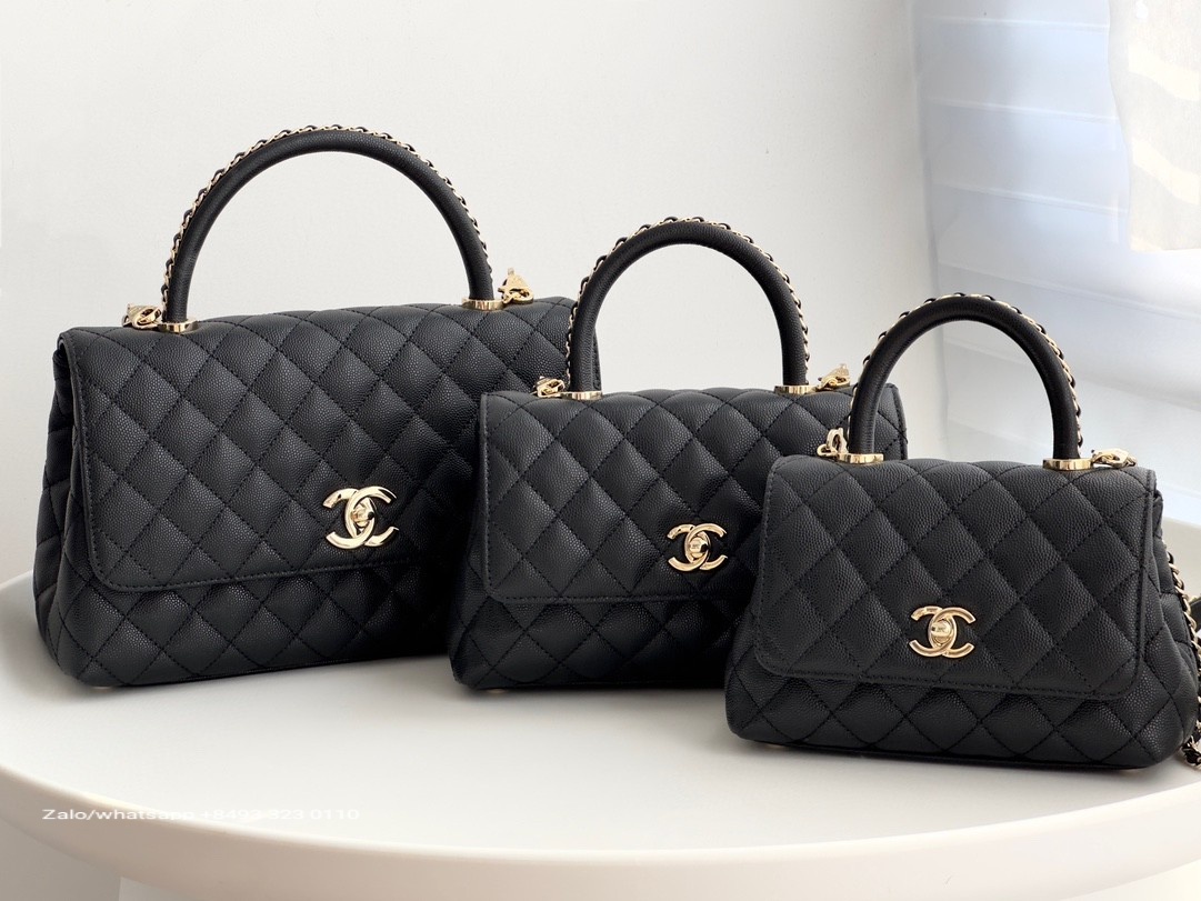 CHANEL 23A Large Coco handle bag Grained Calfskin Gold-Tone Metal Black