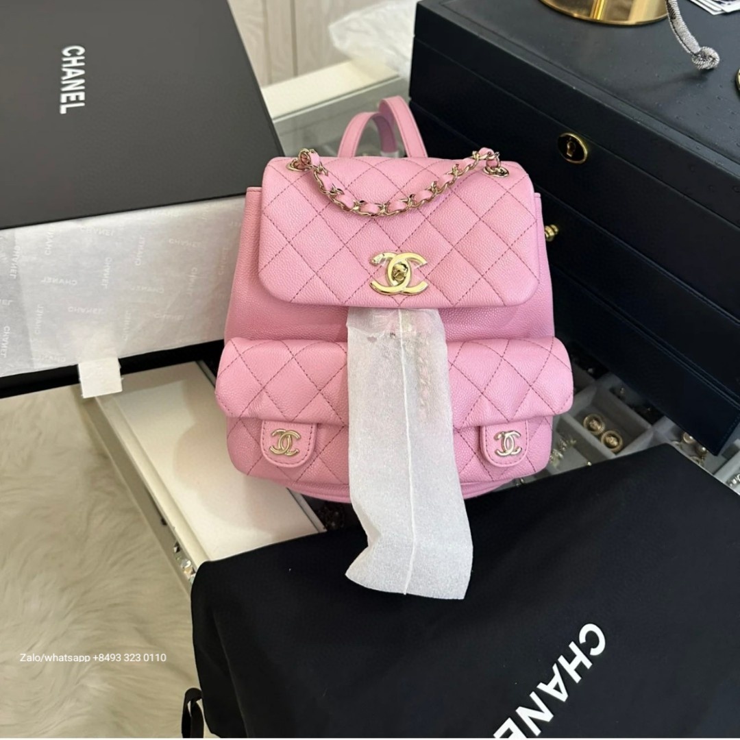 CHANEL Small BACKPACK Grained Calfskin & Gold-Tone Metal Pink AS3787