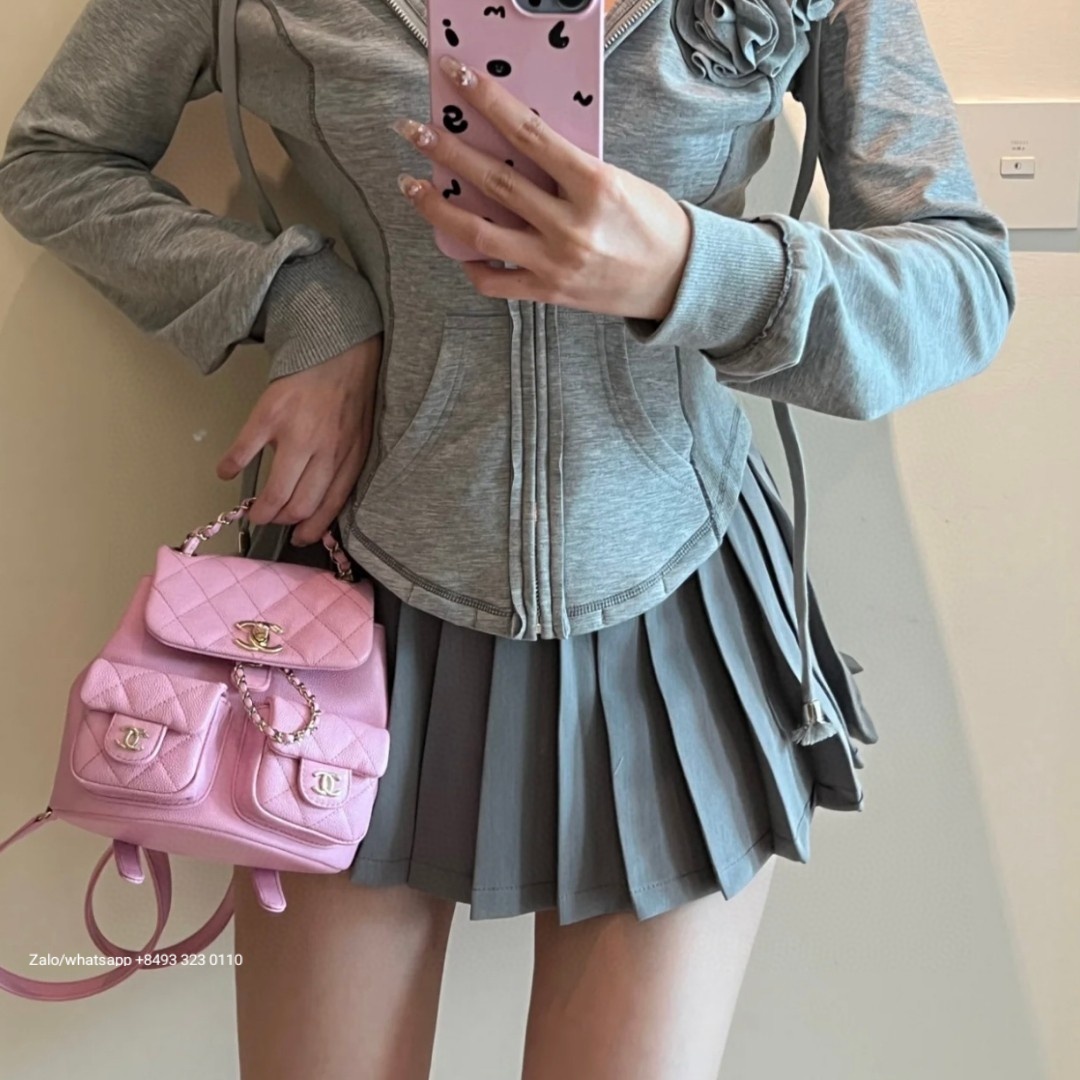 CHANEL Small BACKPACK Grained Calfskin & Gold-Tone Metal Pink AS3787