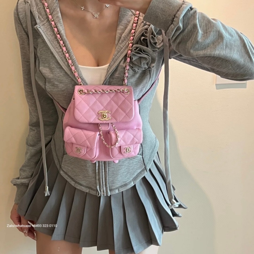 CHANEL Small BACKPACK Grained Calfskin & Gold-Tone Metal Pink AS3787